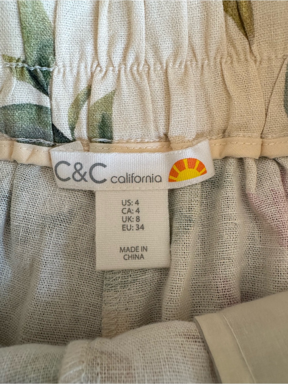 C&C California Shorts Womens 4 Linen Tie Waist Floral High Rise Flower NWT - Picture 4 of 12